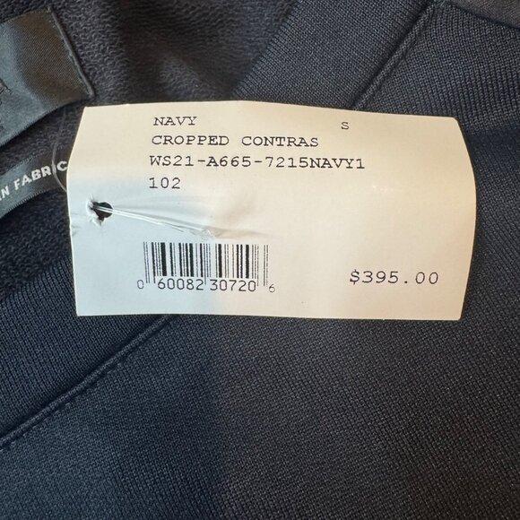 RTA Alessia Sweatshirt Womens Navy Cropped Contras French Terry Satin Panel Sz S - Picture 3 of 11